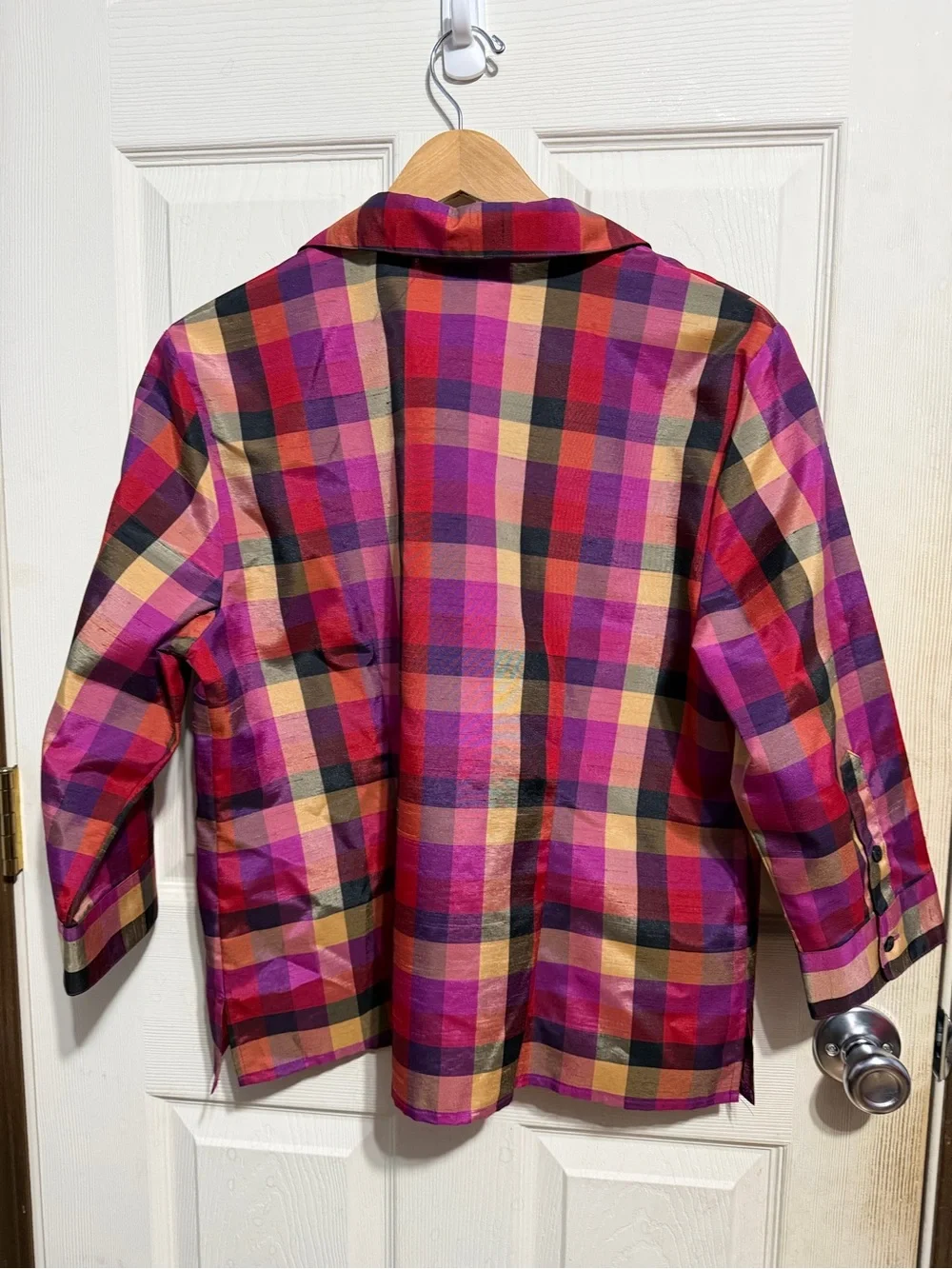 Sag Harbor Women’s Plaid Blazer in Pink, Red & Yellow Size 14 100% Polyester